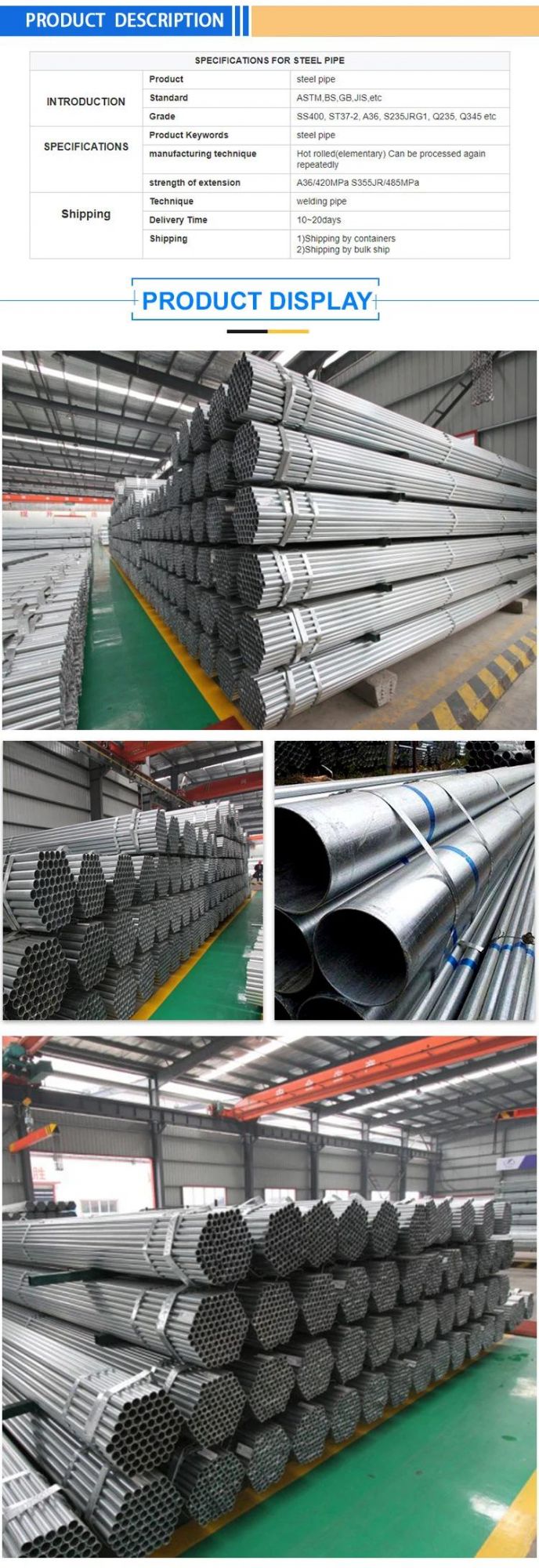 Construction & Decoration Hot Rolled Pipe, 6 in, CS, Seamless, Sch 80 Galvanized Steel Tube