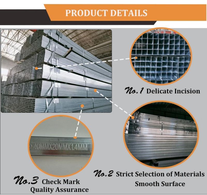 Welded Carbon Hollow Section Rectangular Square Galvanized Pipe Steel for Fence Tubing