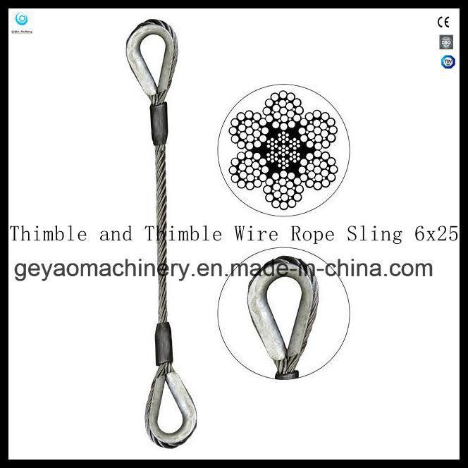 Single Leg Ungalvvanized Steel Wire Rope Lifting Slings - Thimble and Thimble 6X25 Bright Eips Iwrc
