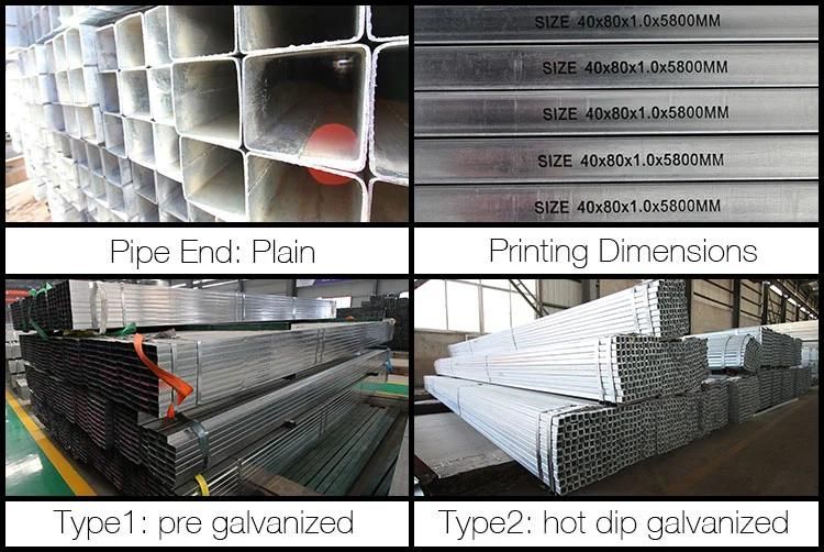 50X100 High Strength Galvanized Hollow Section Weld Square Steel Tube