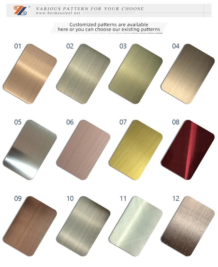 Hongwang Stainless Steel Color Hairline Stainless Steel Color Sheet Decorative Hairline Sheet Plate Material for Sale