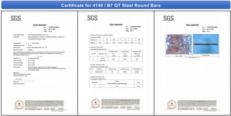 AISI 4140 Qt Steel Bar / ASTM A193 B7 Q&T Steel Round Bars with Pitch Size for Threaded Rods