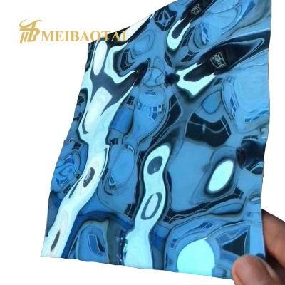 Elegant 3D Stamped Metal Sheets Water Ripper Blue Sapphire Blue Gold Sliver Decoration Sheet Anti-Fingerprint Coating 304 Stainless Steel Plate