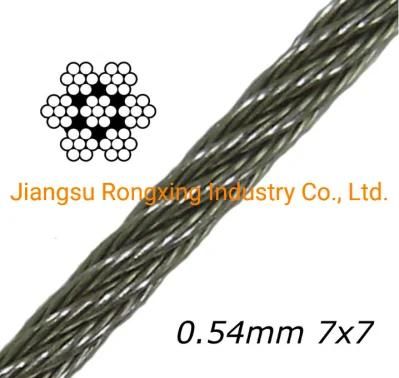 0.54mm, 7X7 Non Magnetic Stainless Steel Wire Rope, SUS304 or SUS316