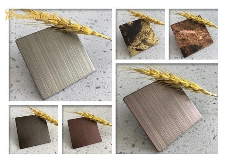 201 304 Hairline No. 4 Brush PVD Color Coating Gold Rose Red Brown 0.8 Thickness Stainless Steel Hotel Elevator Decorative Plate for Building Material