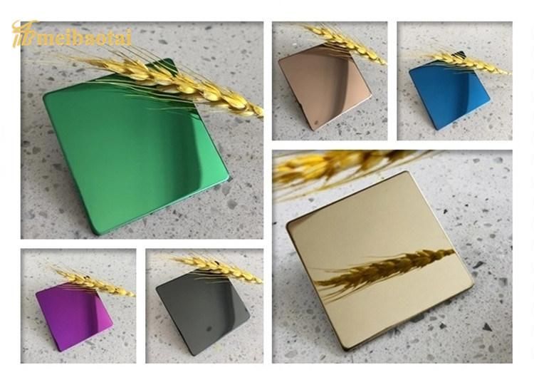 High Quality 8K Mirror Polish Design 0.4mmthickness 1219X2438mm PVD Blue Gold Green Silver Grade 304 201 Decorative Stainless Steel Plate