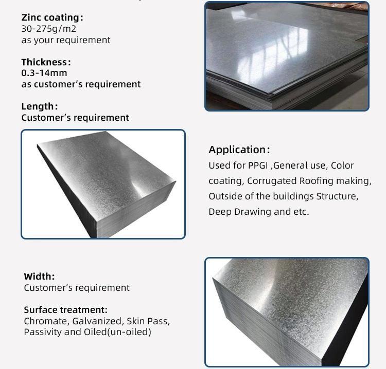 Ms Gi Zinc Coated Dx51d G60 G90 Z180 Z275 Cold Rolled Hod DIP Galvanized Carbon Steel Plate/Sheet