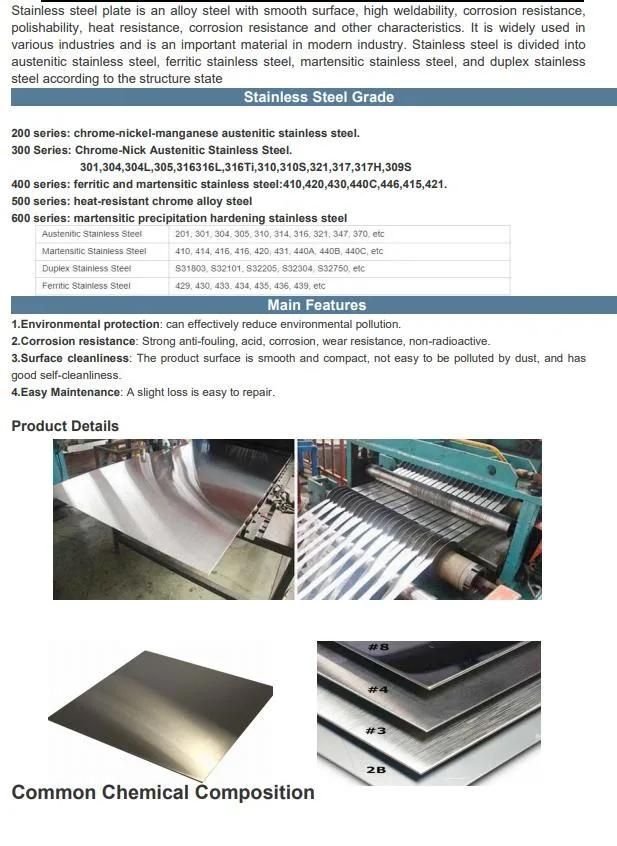 SUS304 10 mm 201 301 304 316 Mirror Stainless Steel Sheet
